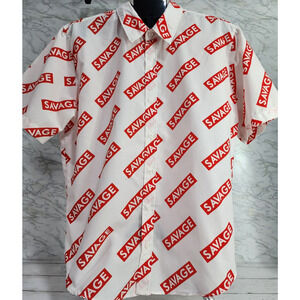 Weekend Warrior 'Savage' Button Down Casual Short Sleeve Men's Shirt Size Large